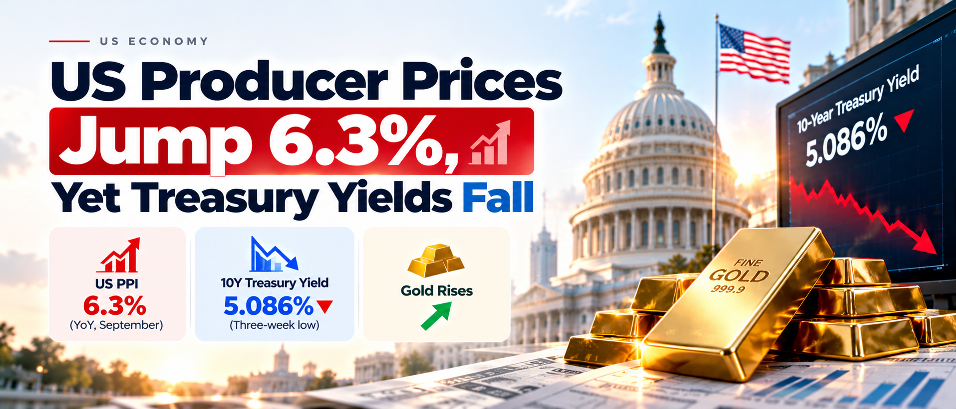 US PPI Jumps 6.3%, Yet Treasury Yields Fall