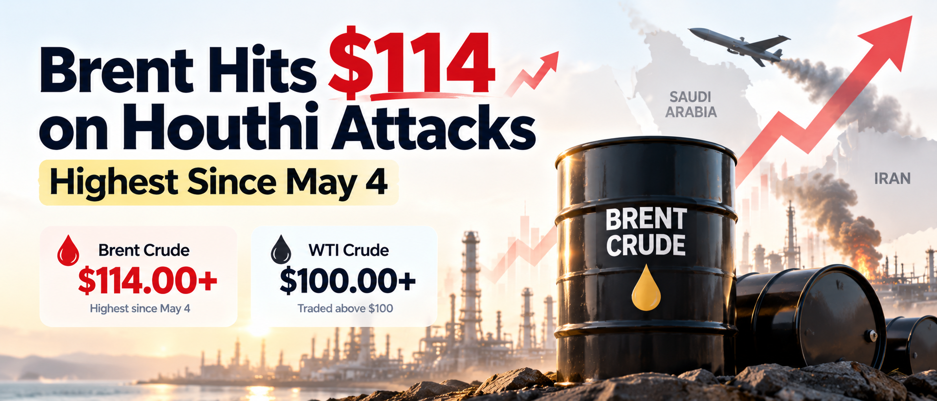 Brent Hits $114 on Houthi Attacks: Highest Since May 4