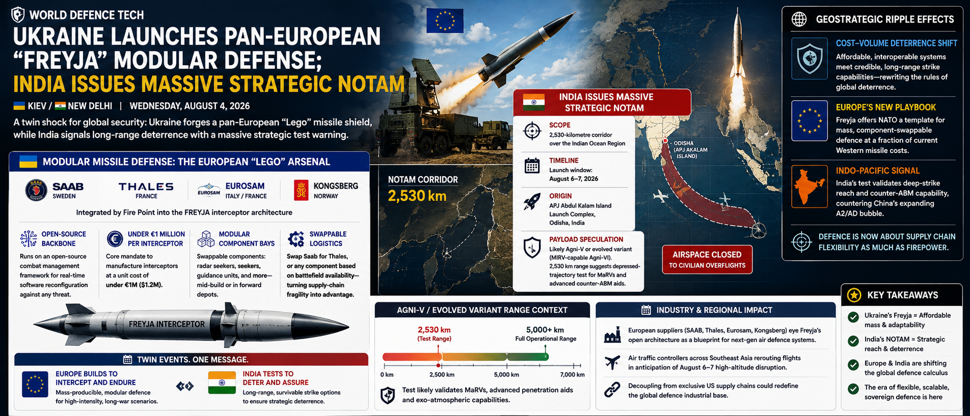 Ukraine Launches Pan-European "Freyja" Modular Defense; India Issues Massive Strategic NOTAM